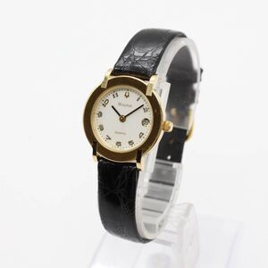 Bulova 1A15L Gold Plated Stainless Steel & Black Leather Dainty Watch, VGUC Y2K
